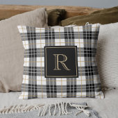 黒と茶色のタータンチェック格子状家族モノグラム クッション