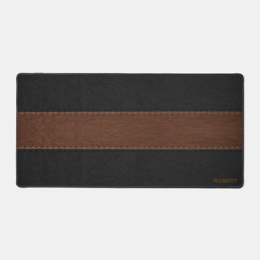 黒と茶色のヴィンテージレザーのテクスチャモノグラム デスクマット (正面)