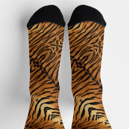 黒と茶色の動物の野生ストライプの虎プリント ソックス (上部)