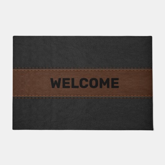 黒と茶色の古いヴィンテージレザーイメージ ドアマット (正面)