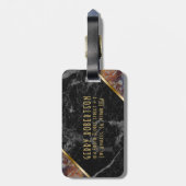 黒と茶色の大理石フェイク金ゴールドアクセント ラゲッジタグ (裏面縦)