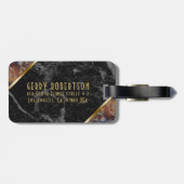 黒と茶色の大理石フェイク金ゴールドアクセント ラゲッジタグ (裏面横)