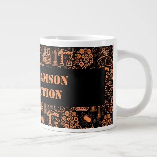 黒と茶色の建築設計図エンジニア ジャンボコーヒーマグカップ (右)