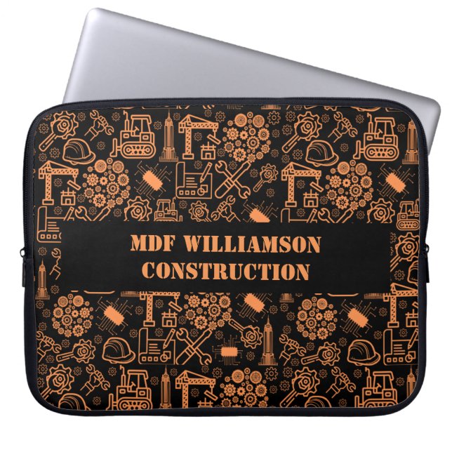 黒と茶色の建築設計図エンジニア ラップトップスリーブ (正面)