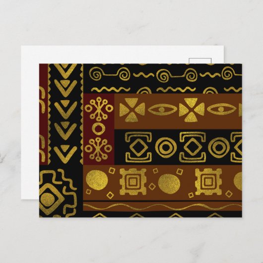 黒と茶色の民族アフリカの金色の柄 ポストカード (正面/裏面)
