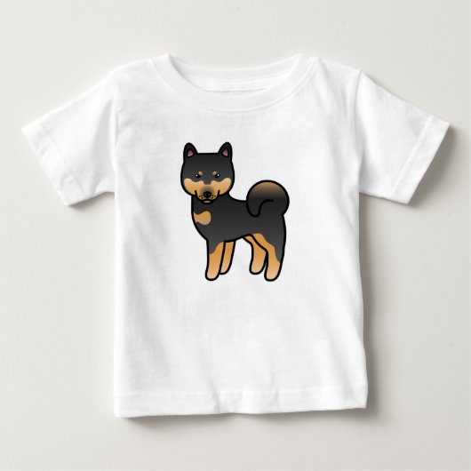 黒と茶色の漫画風柴犬 ベビーTシャツ (正面)