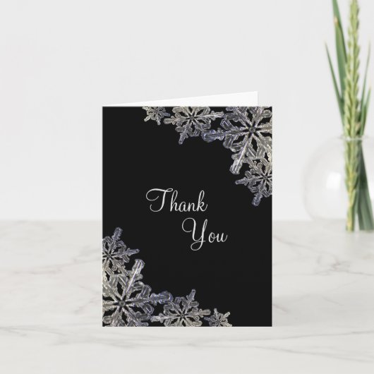 黒と薄い灰色の結晶の雪片 サンキューカード (正面)