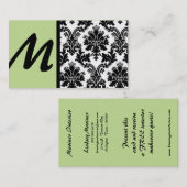 黒と薄い緑のダマスクの名刺 名刺 (正面/裏面)