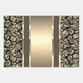 黒と薄い緑、金ゴールド、青の濃淡のダマスク ラッピングペーパーシート (正面3)