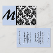 黒と薄い青のダマスクの名刺 名刺 (正面/裏面)
