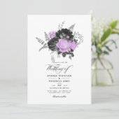 黒と薄紫のヴィンテージフローラ結婚の 招待状 (スタンド正面)