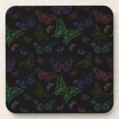 黒と虹の色の蝶飛んでいる コースター (正面)