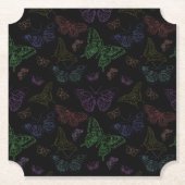 黒と虹の色の蝶飛んでいる ペーパーコースター (正面)