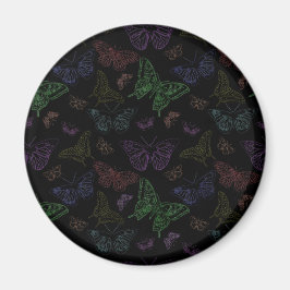 黒と虹の色の蝶飛んでいる マグネット