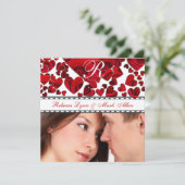 黒と赤いハートのバラ結婚式の日付を保存 セーブザデート (スタンド正面)