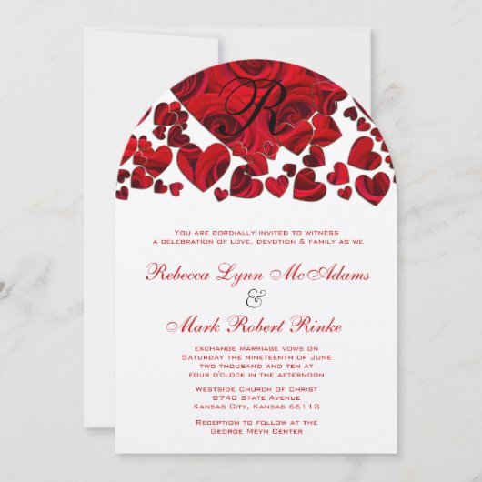 黒と赤いハートのバラ結婚式招待状 招待状 (正面)