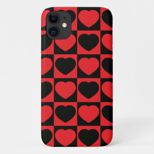 黒と赤いハートの電話 iPhone 11 ケース