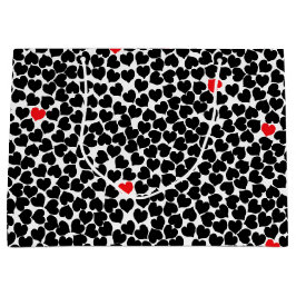 黒と赤いハートオン白 ラージペーパーバッグ