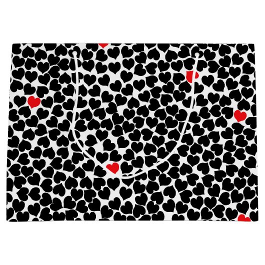 黒と赤いハートオン白 ラージペーパーバッグ (正面)