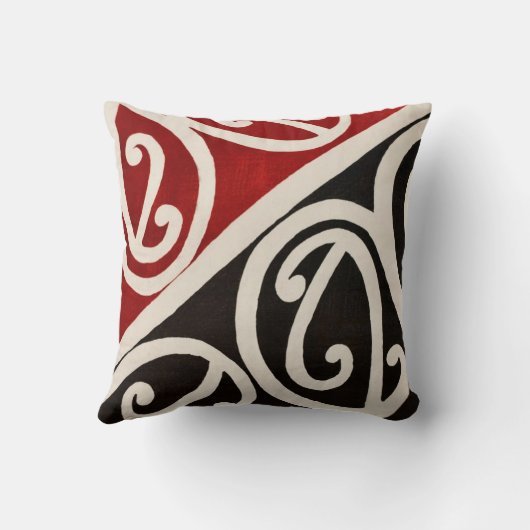黒と赤とクリームの渦巻きバーガン芸術的ディ クッション (裏面)