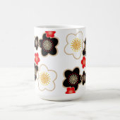 黒と赤と白の花々 コーヒーマグカップ (中央)