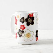 黒と赤と白の花々 コーヒーマグカップ (正面左)