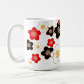 黒と赤と白の花々 コーヒーマグカップ (左)