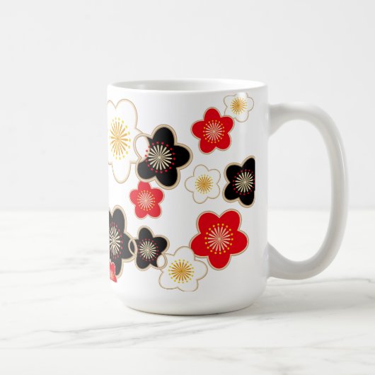 黒と赤と白の花々 コーヒーマグカップ (右)