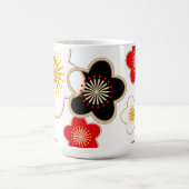 黒と赤と白の花々 コーヒーマグカップ (中央)