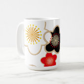 黒と赤と白の花々 コーヒーマグカップ (正面左)