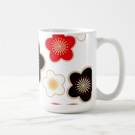 黒と赤と白の花々 コーヒーマグカップ (右)