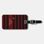 黒と赤ののストライプ荷物タグ(名前あり) ラゲッジタグ (正面横)