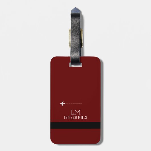 黒と赤ののストライプ荷物タグ（名前あり） ラゲッジタグ (裏面縦)