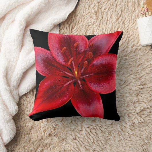 黒と赤のアジアのユリ花角枕 クッション (ブランケット)