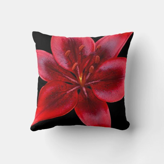 黒と赤のアジアのユリ花角枕 クッション (裏面)