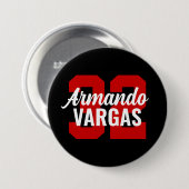 黒と赤のアスリートジャージー番号 缶バッジ (正面&裏面)