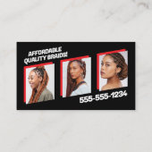 黒と赤のアフリカの髪の編みサロン写真 名刺 (裏面)