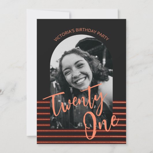 黒と赤のアーチ写真21st誕生日パーティー 招待状 (正面)