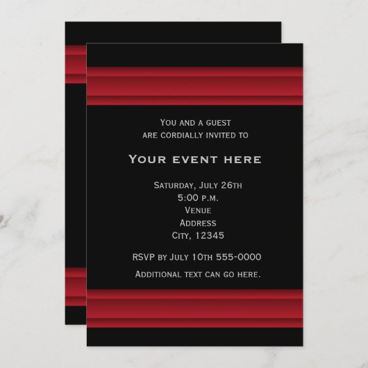 黒と赤のエレガントパーティーイベント招待状 招待状 (正面/裏面)