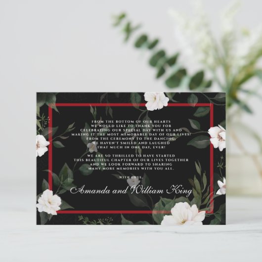 黒と赤のエレガントフローラ結婚に感謝 サンキューカード (スタンド正面)