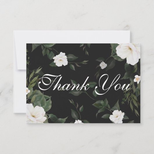 黒と赤のエレガントフローラ結婚に感謝 サンキューカード (裏面)