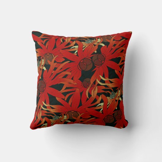 黒と赤のオレンジはっきりした色のエレガント抽象芸術フローラ クッション (裏面)