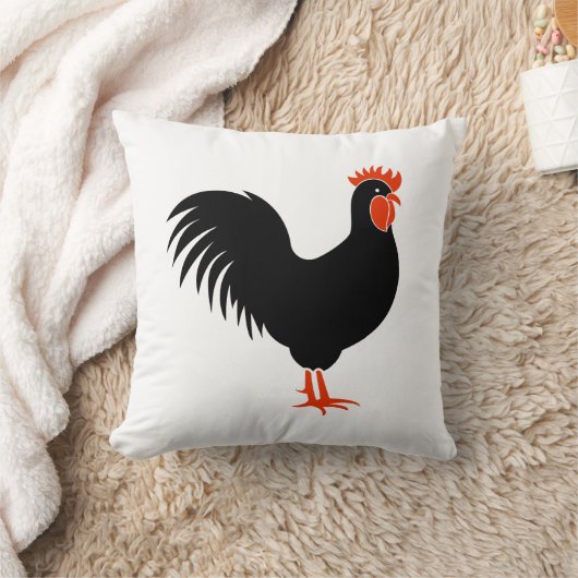 黒と赤のオンドリ枕 クッション (ブランケット)