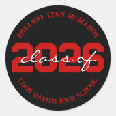 黒と赤のカスタマイズできる卒業ステッカー ラウンドシール (正面)