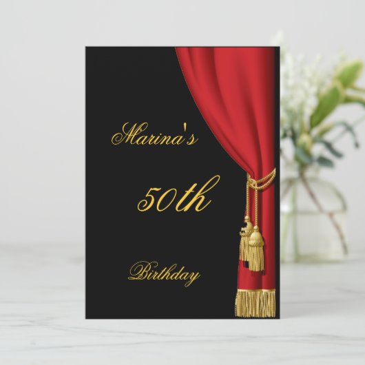 黒と赤のカーテン招待状任意誕生日 招待状 (スタンド正面)