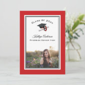 黒と赤のキャップ&タッセル |写真の卒業 招待状 (スタンド正面)