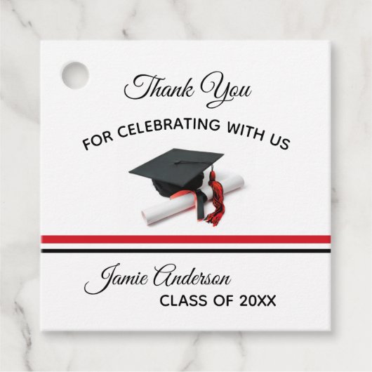 黒と赤のキャップ&タッセル |卒業 フェイバータグ (正面)