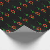 黒と赤のキュートな花と植物のデザイン ラッピングペーパー (角)