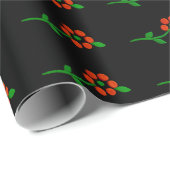 黒と赤のキュートな花と植物のデザイン ラッピングペーパー (ロールコーナー)