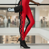 黒と赤のクイーンのハートカラーブロックレギンス レギンス